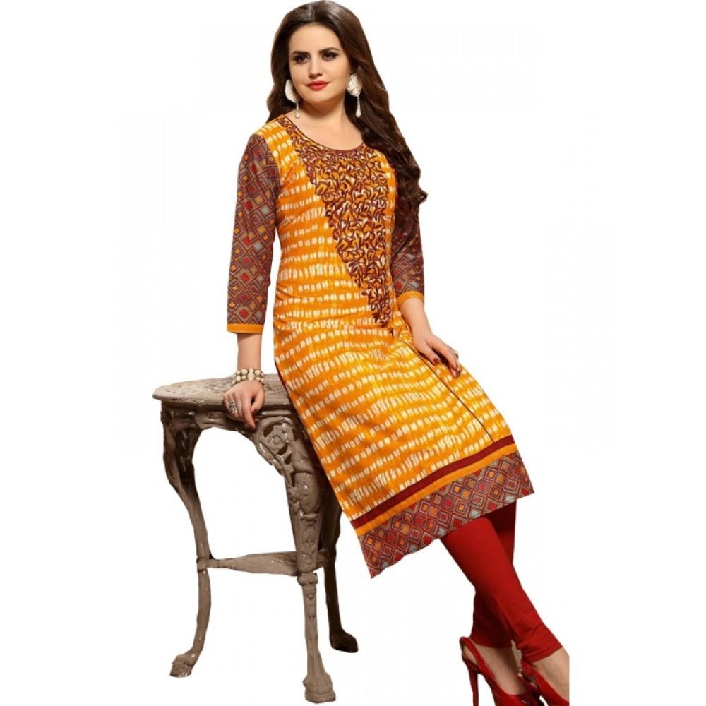 Women's Cotton Kurtis (Orange, Multi, XL) - ElegantAlpha