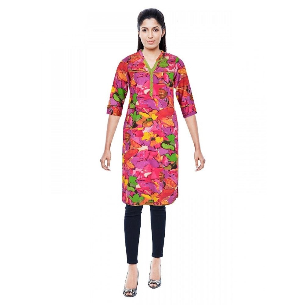 Women's Cotton Kurtis (Pink, L) - ElegantAlpha