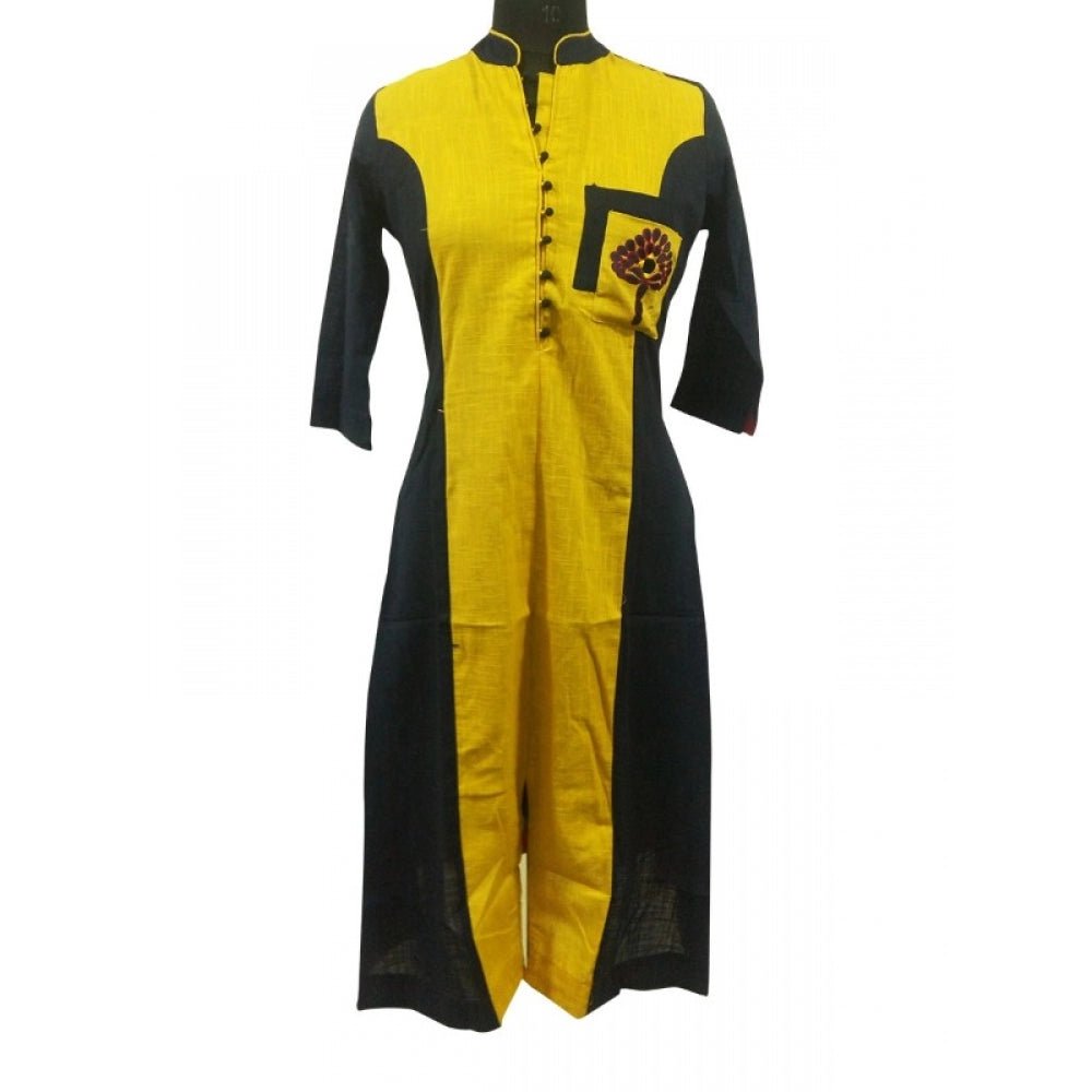 Women's Cotton Kurtis (Yellow, Black, L) - ElegantAlpha