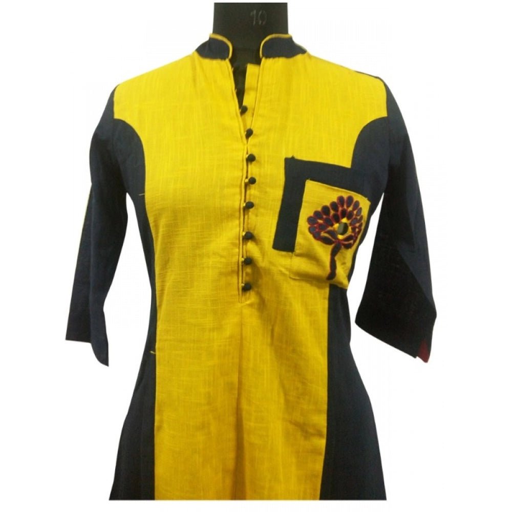 Women's Cotton Kurtis (Yellow, Black, L) - ElegantAlpha