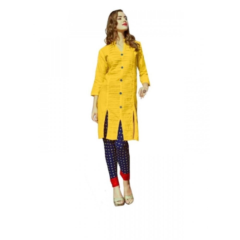 Women's Cotton Kurtis (Yellow, L) - ElegantAlpha