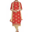 Womens Cotton Regular Unstitched Salwar - Suit Material With Dupatta (Red, 2 mtr) - ElegantAlpha