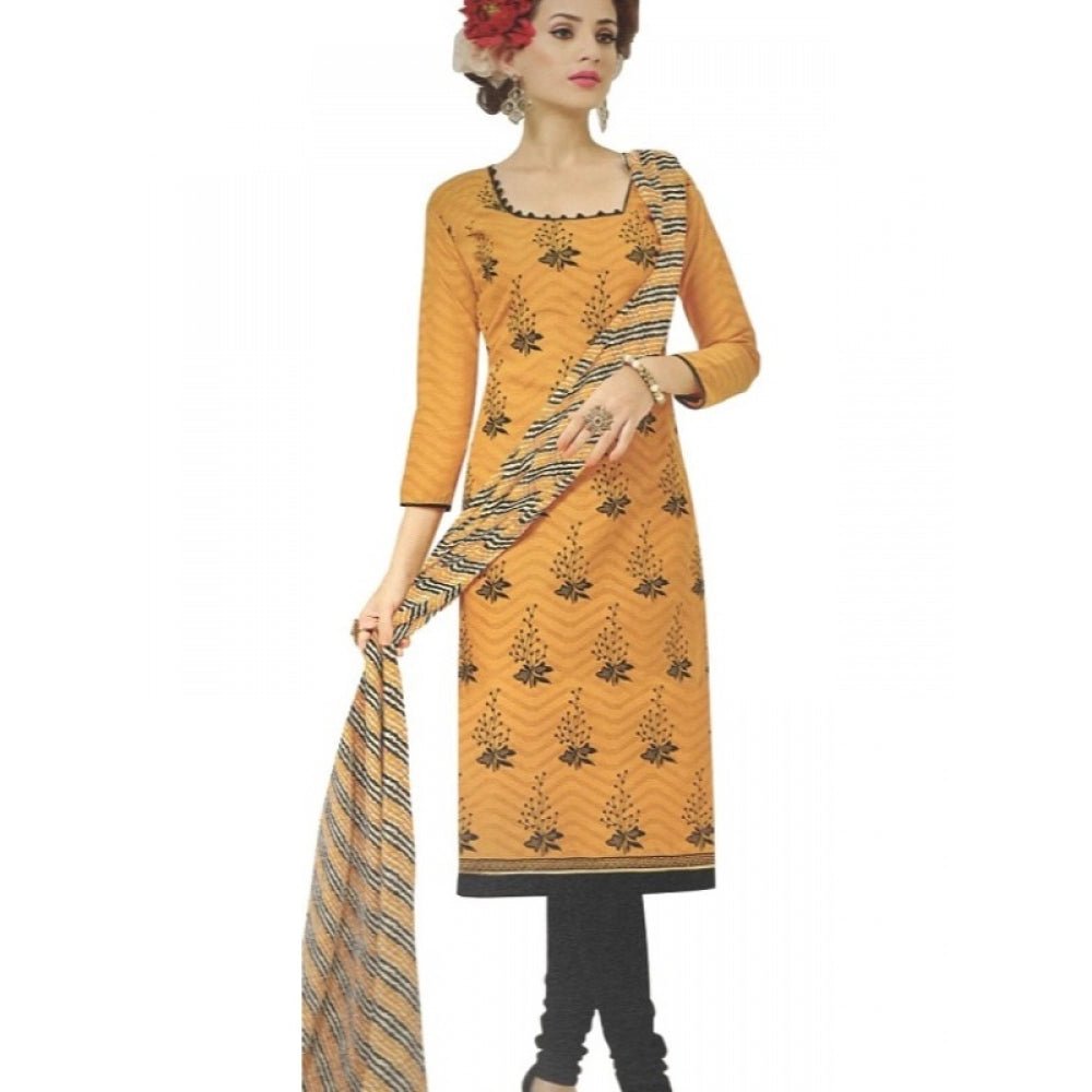 Womens Cotton Regular Unstitched Salwar - Suit Material With Dupatta (Yellow, 2 mtr) - ElegantAlpha