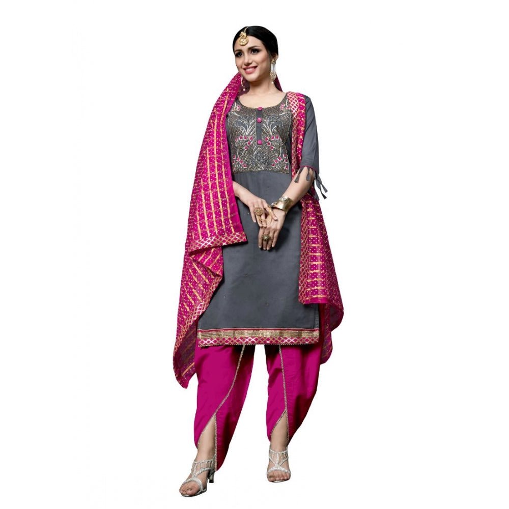 Women's Cotton Unstitched Salwar - Suit Material With Dupatta (Grey, 2 - 2.5mtrs) - ElegantAlpha