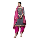 Women's Cotton Unstitched Salwar - Suit Material With Dupatta (Grey, 2 - 2.5mtrs) - ElegantAlpha