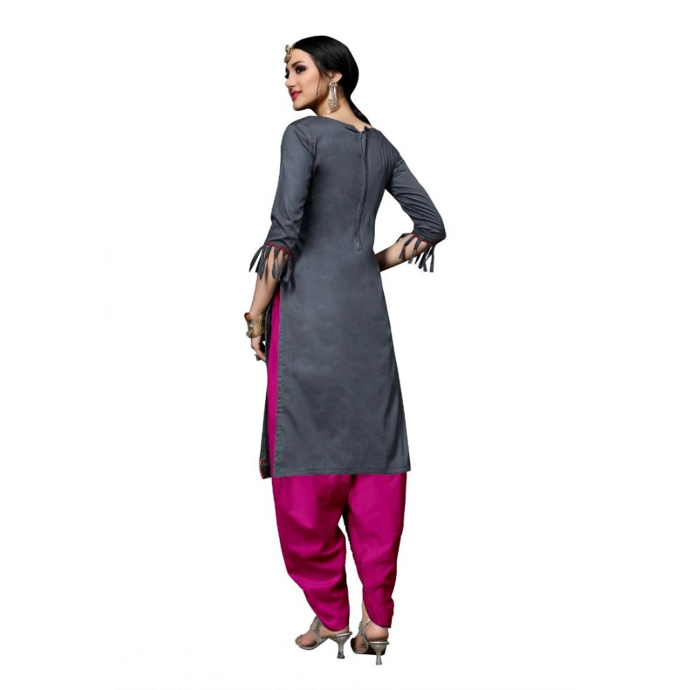 Women's Cotton Unstitched Salwar - Suit Material With Dupatta (Grey, 2 - 2.5mtrs) - ElegantAlpha