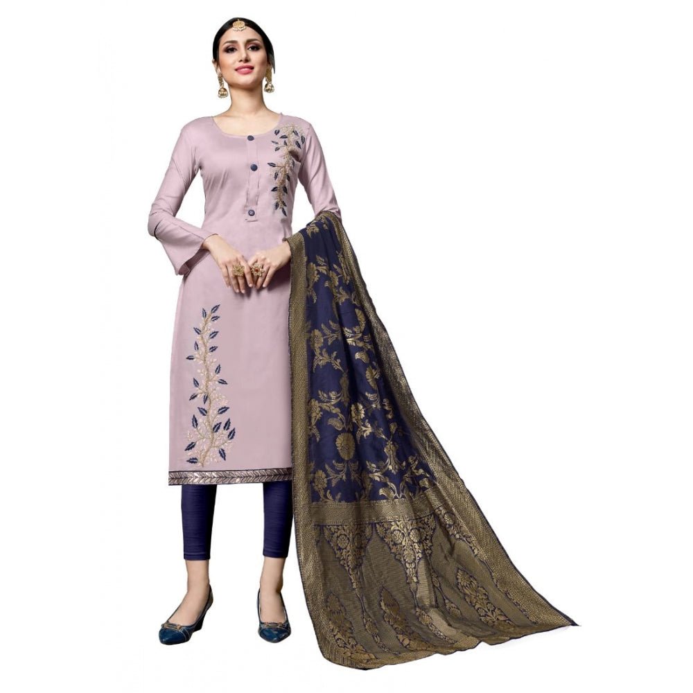 Women's Cotton Unstitched Salwar - Suit Material With Dupatta (Pink, 2 - 2.5mtrs) - ElegantAlpha