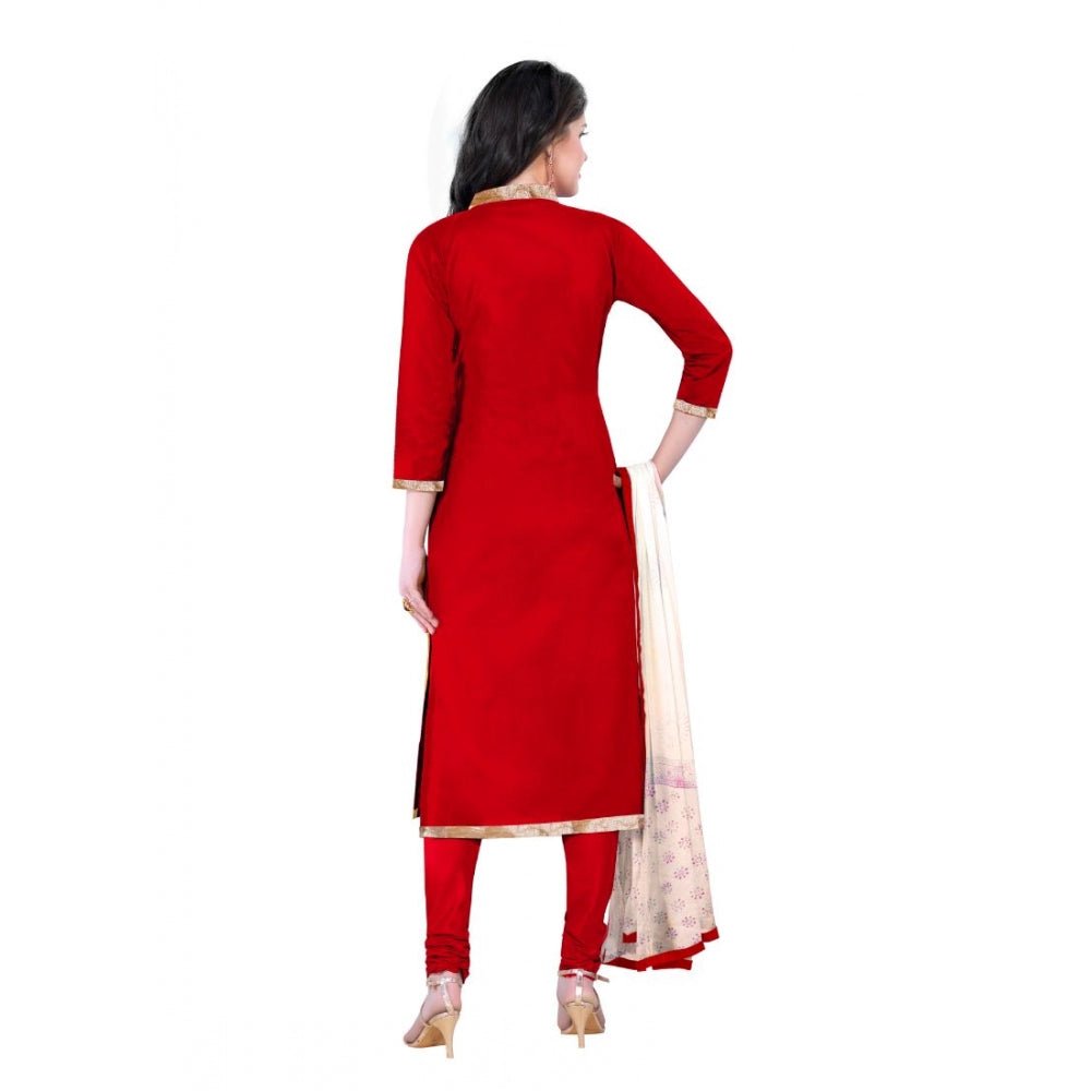 Women's Cotton Unstitched Salwar - Suit Material With Dupatta (Red, 2 - 2.5mtrs) - ElegantAlpha