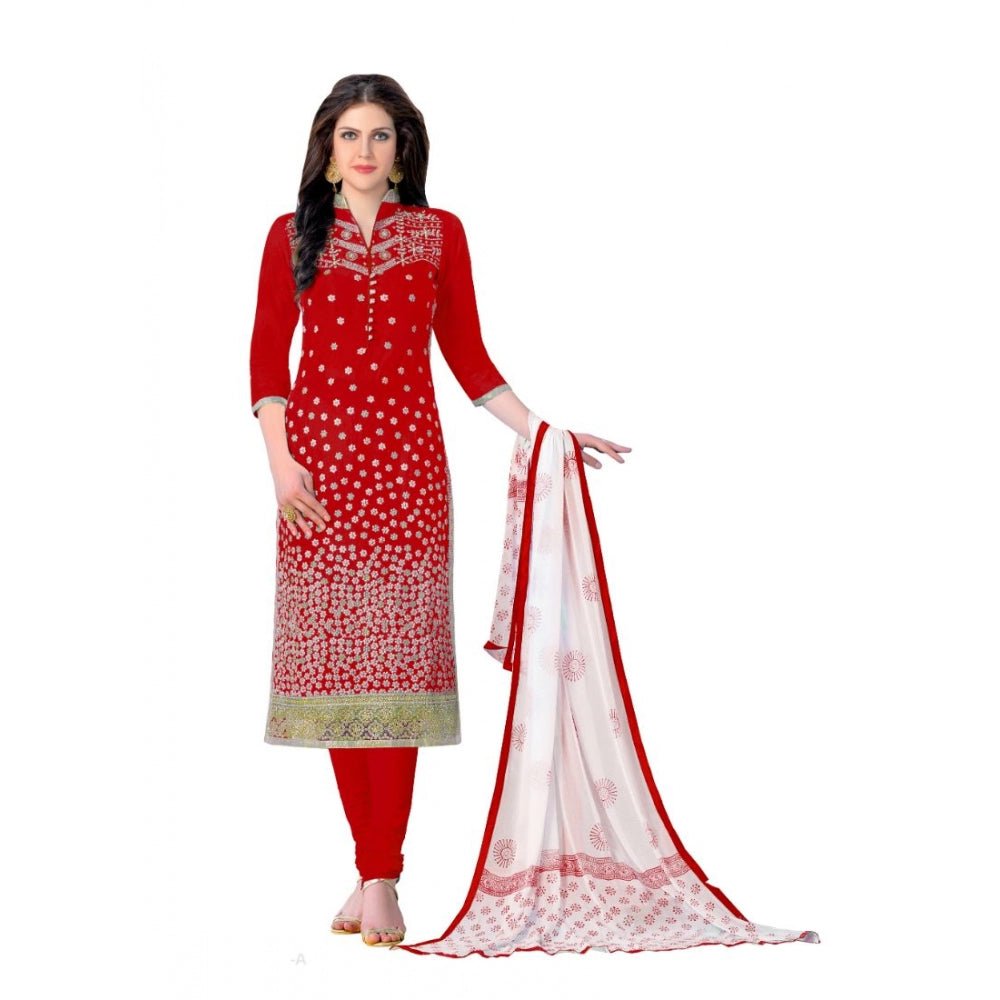 Women's Cotton Unstitched Salwar - Suit Material With Dupatta (Red, 2 - 2.5mtrs) - ElegantAlpha