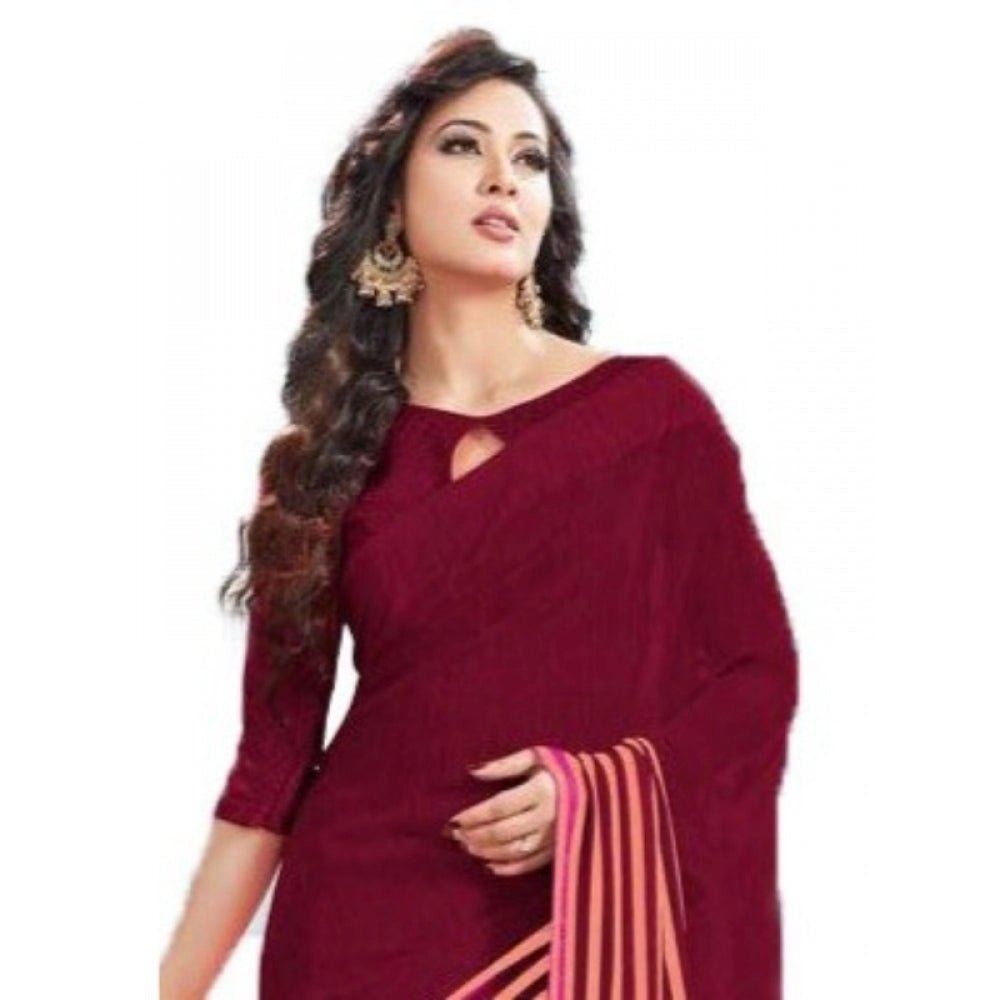 Womens Geogrette Saree with Blouse Digital Printed Saree (Maroon, 6.25 Mtr) - ElegantAlpha