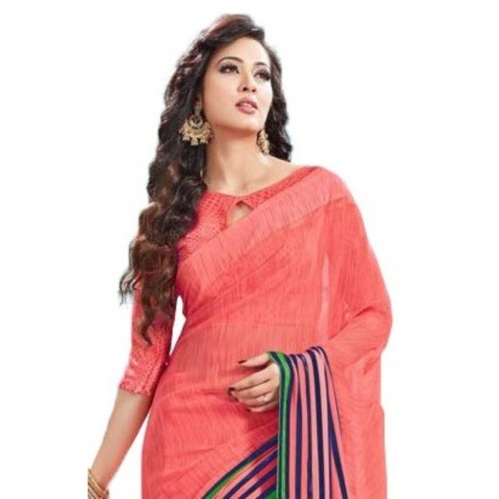 Womens Geogrette Saree with Blouse Digital Printed Saree (Peach, 6.25 Mtr) - ElegantAlpha