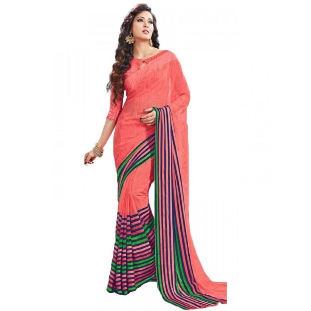 Womens Geogrette Saree with Blouse Digital Printed Saree (Peach, 6.25 Mtr) - ElegantAlpha