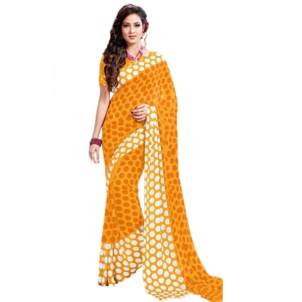 Womens Geogrette Saree with Blouse Digital Printed Saree (Yellow, 6.25 Mtr) - ElegantAlpha