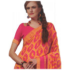 Womens Georgette Digital Printed Saree (Dark Pink, Orange, 6.25 Mtr) - ElegantAlpha