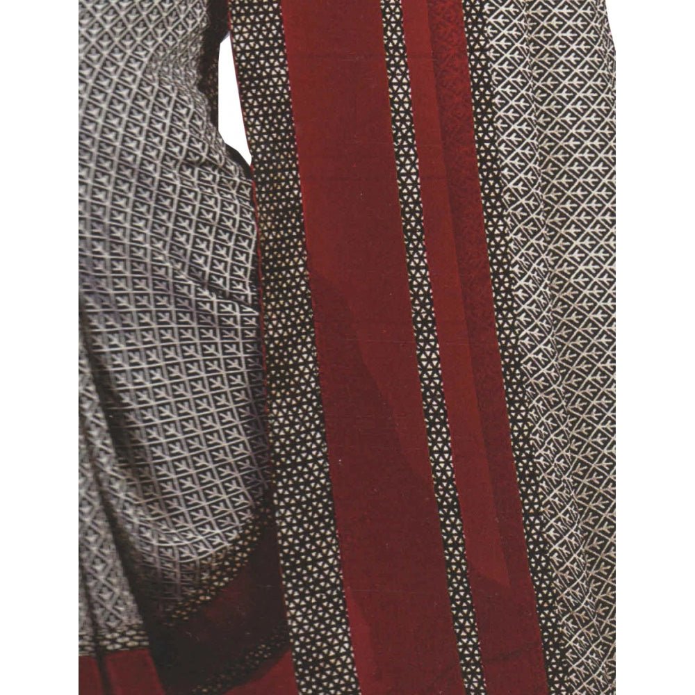 Womens Georgette Digital Printed Saree (Grey, Red, 6.25 Mtr) - ElegantAlpha