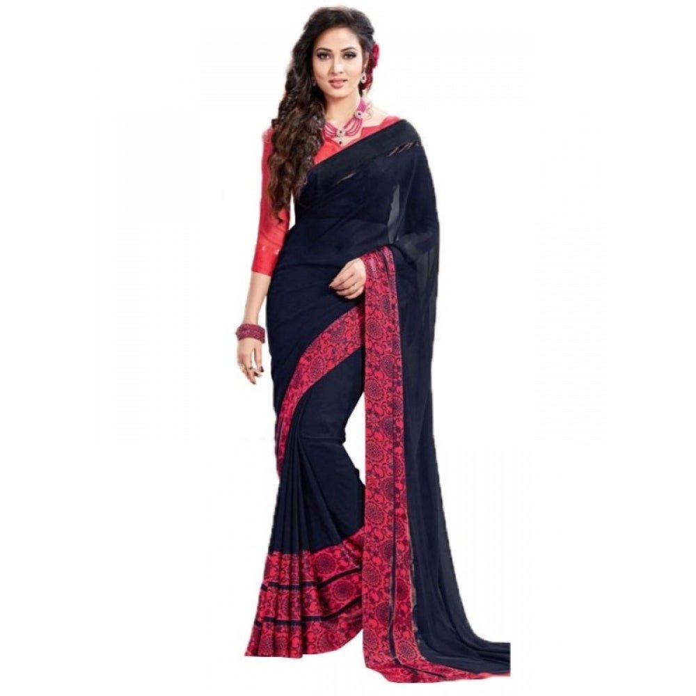 Womens Georgette Digital Printed Saree (Navy Blue, 6.25 Mtr) - ElegantAlpha