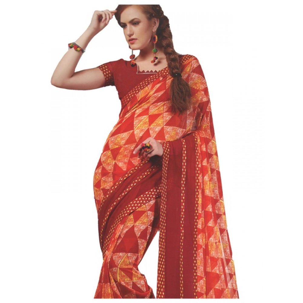 Womens Georgette Digital Printed Saree (Red, 6.25 Mtr) - ElegantAlpha