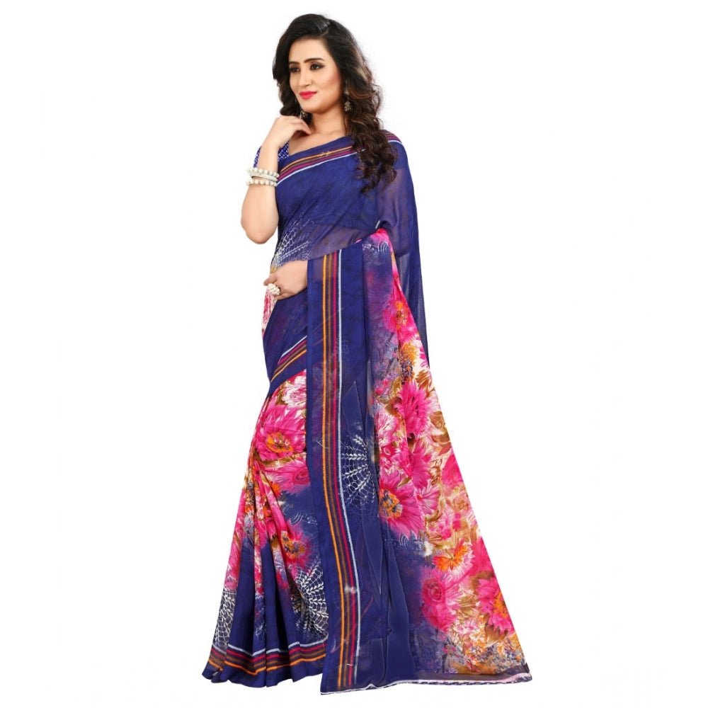 Women's Georgette Saree(Blue,5 - 6 Mtrs) - ElegantAlpha