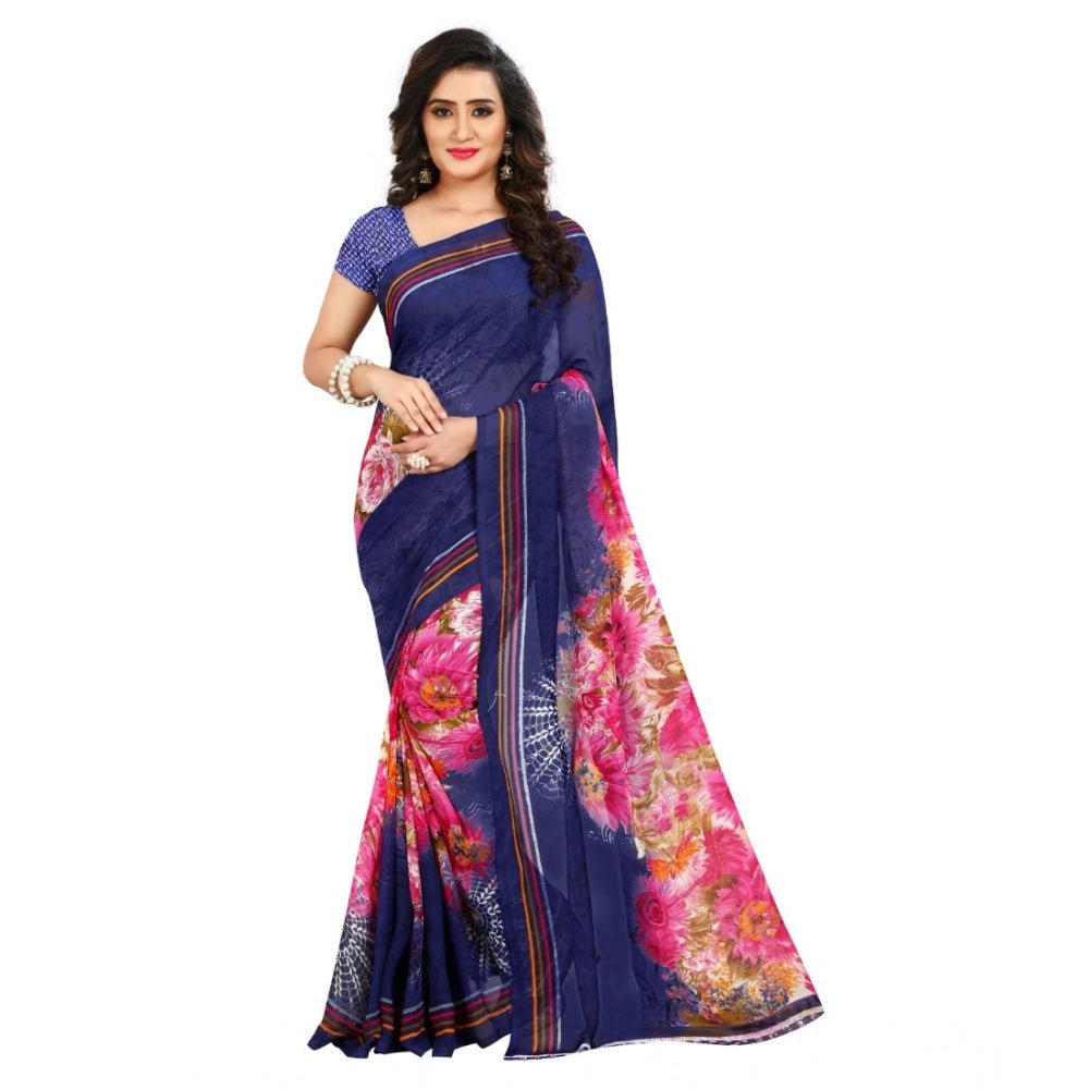 Women's Georgette Saree(Blue,5 - 6 Mtrs) - ElegantAlpha