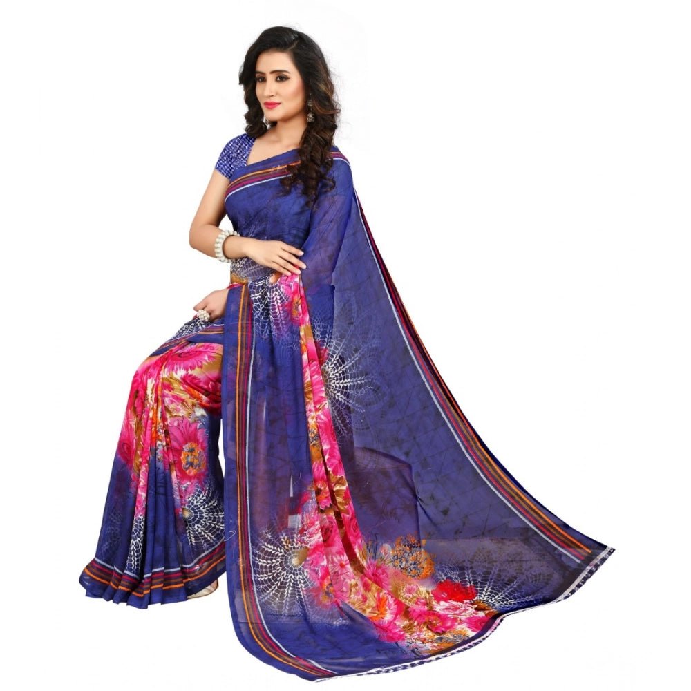 Women's Georgette Saree(Blue,5 - 6 Mtrs) - ElegantAlpha