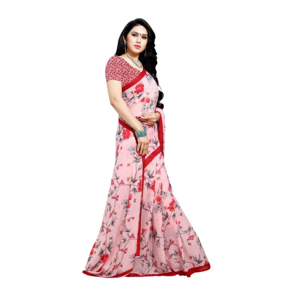 Women's Georgette Saree(Peach,5 - 6 Mtrs) - ElegantAlpha