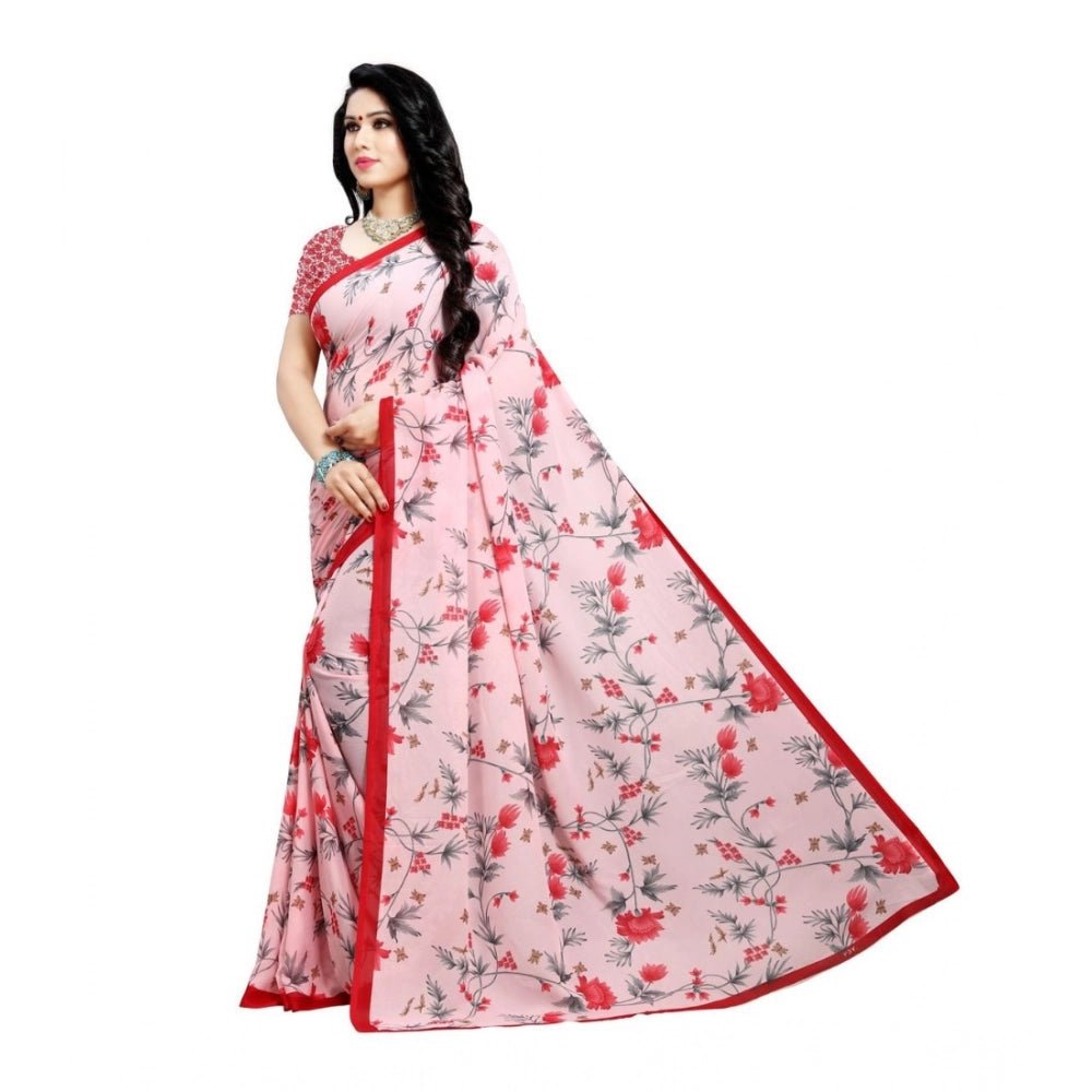 Women's Georgette Saree(Peach,5 - 6 Mtrs) - ElegantAlpha