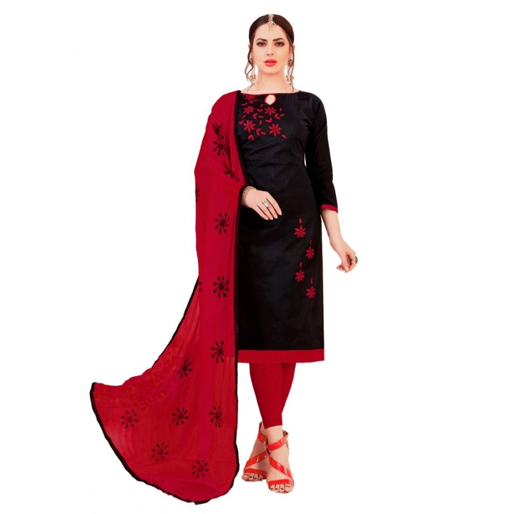 Women's Glaze Cotton Unstitched Salwar - Suit Material With Dupatta (Black, 2 - 2.5mtrs) - ElegantAlpha