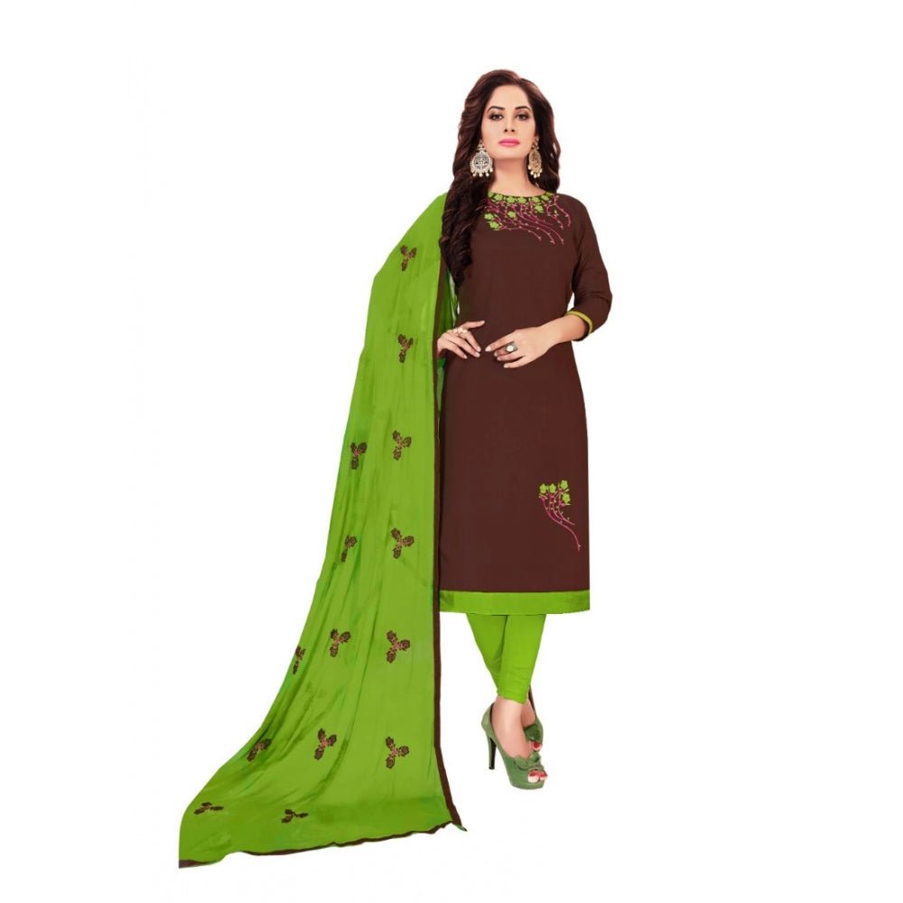 Women's Glaze Cotton Unstitched Salwar - Suit Material With Dupatta (Brown, 2 - 2.5mtrs) - ElegantAlpha