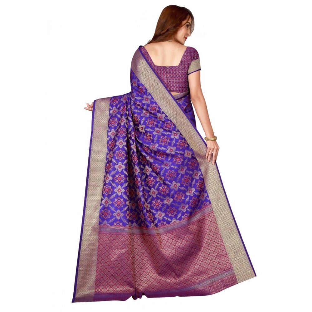 Women's Kanjivaram Silk Saree with Blouse (Blue, 5 - 6 Mtrs) - ElegantAlpha