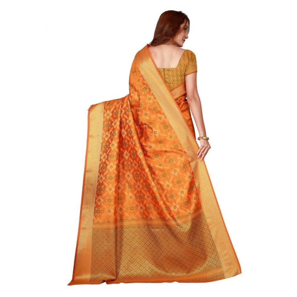 Women's Kanjivaram Silk Saree with Blouse (Yellow, 5 - 6 Mtrs) - ElegantAlpha