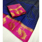 Women's Kanjivaram Silk Saree With Unstitched Blouse Piece (Navy Blue, 5 - 6 Mtrs) - ElegantAlpha