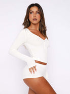 Women's knitted long - sleeved shorts 2 - piece set - ElegantAlpha®