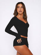 Women's knitted long - sleeved shorts 2 - piece set - ElegantAlpha®