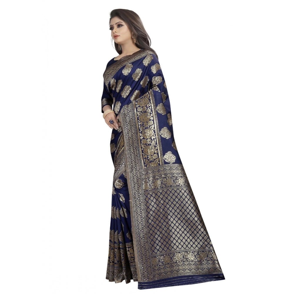 Women's Kota Banarasi Silk Saree with Blouse (NavyBlue,5 - 6 mtrs) - ElegantAlpha