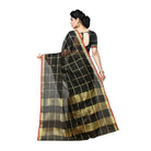 Women's Kota Doria Cotton Saree With Blouse (Black,6 - 3 Mtrs) - ElegantAlpha