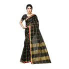 Women's Kota Doria Cotton Saree With Blouse (Black,6 - 3 Mtrs) - ElegantAlpha