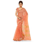 Women's Kota Doria Cotton Saree With Blouse (Peach,6 - 3 Mtrs) - ElegantAlpha