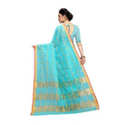 Women's Kota Doria Cotton Saree With Blouse (Sky Blue,6 - 3 Mtrs) - ElegantAlpha