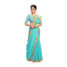 Women's Kota Doria Cotton Saree With Blouse (Sky Blue,6 - 3 Mtrs) - ElegantAlpha