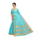 Women's Kota Doria Cotton Saree With Blouse (Sky Blue,6 - 3 Mtrs) - ElegantAlpha