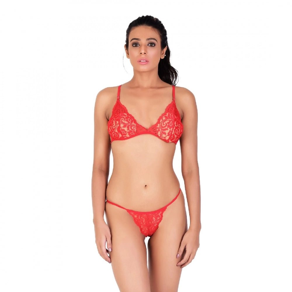 Women's Lace Special Moment Tanga Lingerie Bra Panty Set (Red) - ElegantAlpha