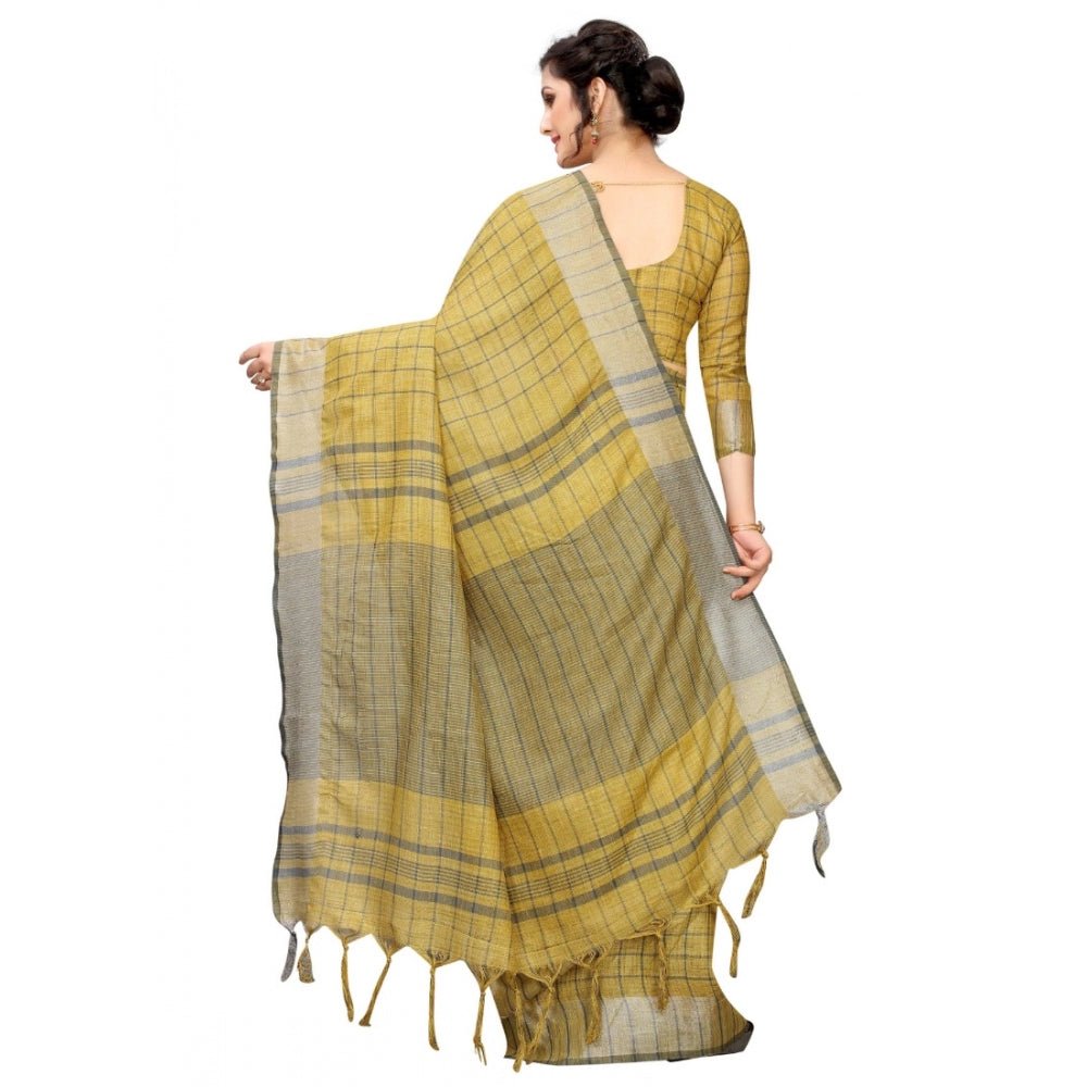 Women's Linen Saree with Blouse (Mustard,5 - 6 mtrs) - ElegantAlpha