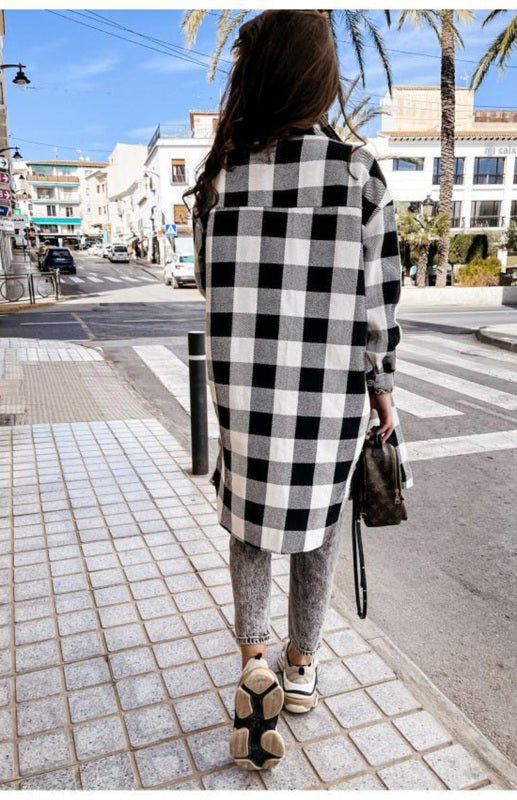 Women's Long Plaid Large Coat - ElegantAlpha®