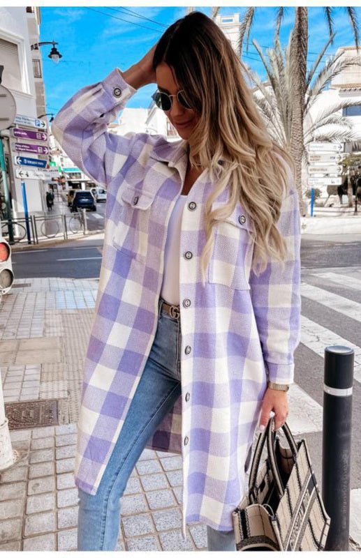 Women's Long Plaid Large Coat - ElegantAlpha®