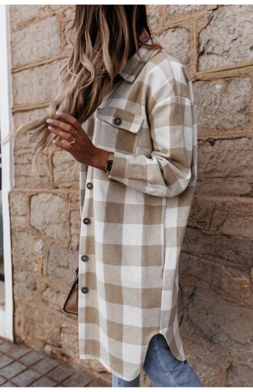 Women's Long Plaid Large Coat - ElegantAlpha®