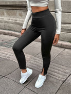 Women's new casual solid color slim fit front slit leggings - ElegantAlpha