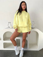 Women's new fashion loose solid color sweatshirt shorts set - ElegantAlpha®