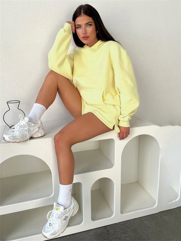 Women's new fashion loose solid color sweatshirt shorts set - ElegantAlpha®