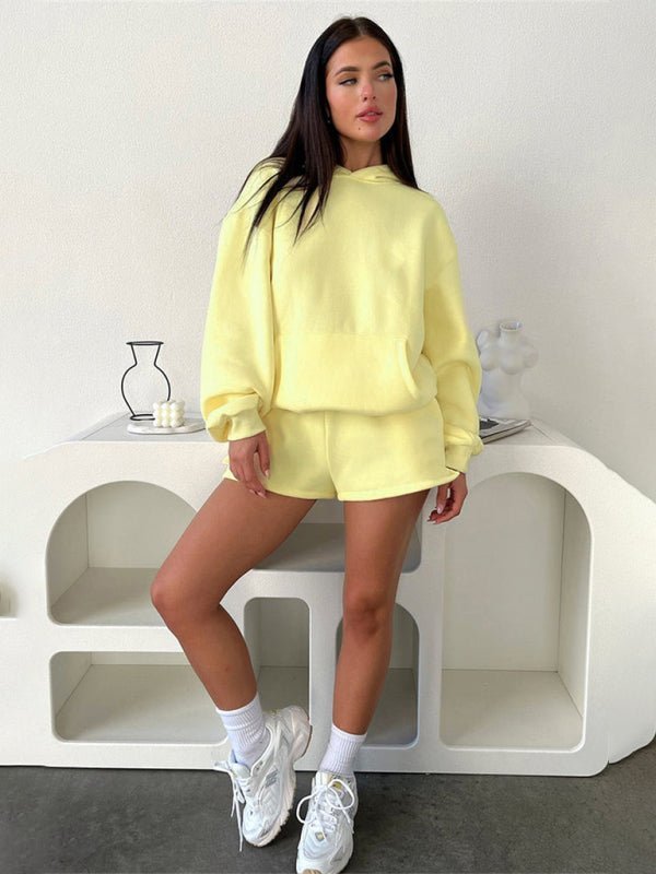 Women's new fashion loose solid color sweatshirt shorts set - ElegantAlpha