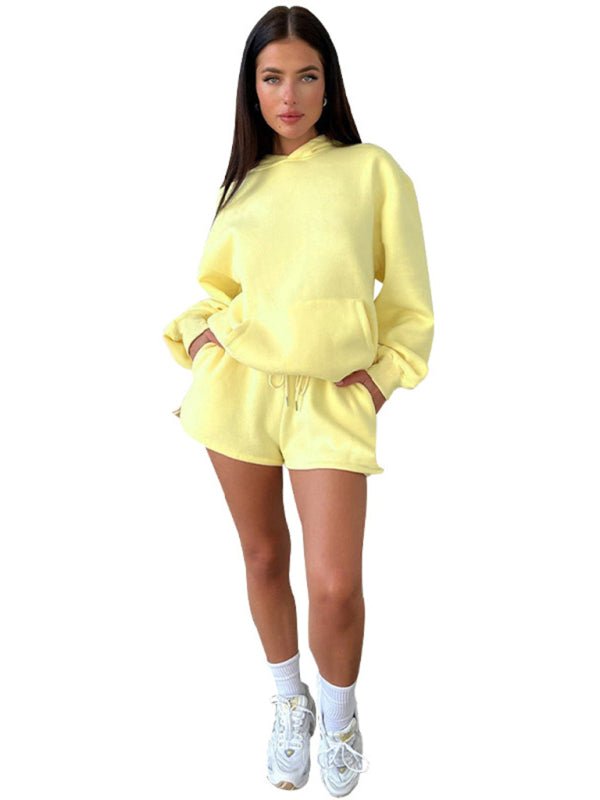 Women's new fashion loose solid color sweatshirt shorts set - ElegantAlpha